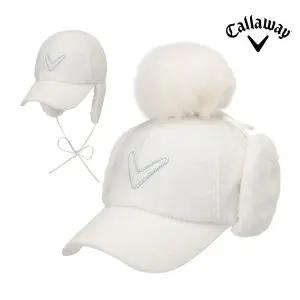 [캘러웨이] 2025 트위드 폼 여성용 이어워머 볼캡 겨울 골프모자 화이트