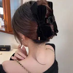 [콩심팥심]캐주얼 여자 올림머리 벨벳 집게핀 왕리본 머리핀