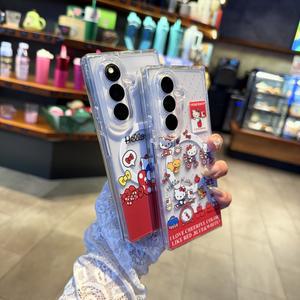 삼성 갤럭시 Z 폴드 7 6 5 4 3 폴드7 폴드6 로프 스트랩 펜던트 폰 케이스 보우 헬로키티 만화 캐릭터 충격 방지 소프트 커버