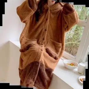 포근한파자마 후드 달린 곰돌이 수면 파자마 귀여운 겨울 잠옷 가운