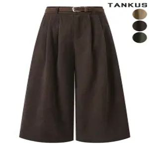 [탱커스]여성 벨트 핀턱 와이드 코듀로이 팬츠