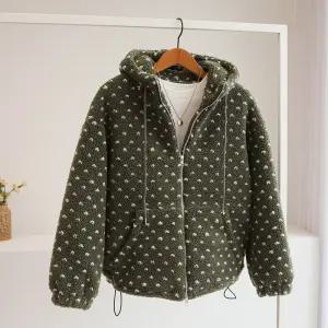 [잇수다] 덥핑스 도트 스트링 양털 뽀글이 투웨이 후드 누빔 집업 점퍼