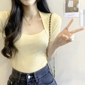 여자 데일리 니트티 골지 반팔 티셔츠 봄 여름 상의
