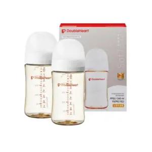 더블하트 아기 첫걸음 빨대컵 세트 240ml 화이트