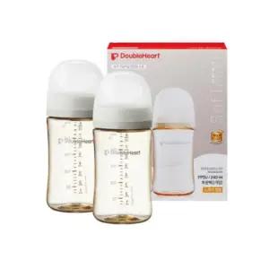 더블하트 자기주도 아기 빨대컵 추빨대 240ml 베이지