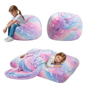 빈백 의자, 침대 유니콘, 충전재가 있는 바닥 매트리스로 전환 가능한 빈백, 수면용 컬러풀