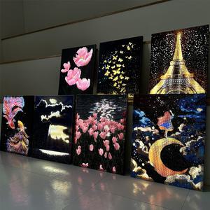 LED 보석십자수 비즈 큐빅 캔버스형 강가의 튤립 40x50