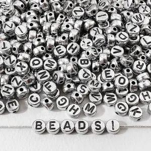 비즈아이 [678-57]알파벳비즈 아크릴이니셜 미니이니셜 7mm 실버/블랙알파벳 ,10g(약75개)