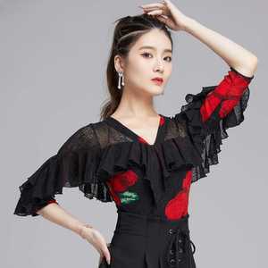 라인 댄스복 모던 밸리 상의 스포츠 줌바 의상 라틴