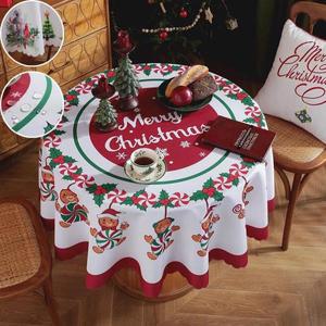 크리스마스테이블보  라운드 방수 식탁보 눈 테이블 천 메리 장식 가정 2025 새해 장식