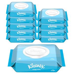 크리넥스 수앤수 코튼 클린 베이직 물티슈 캡형 72매 10개