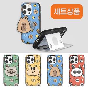 갤럭시 A15 A23 A24 A34 A35 케이스 정품 카피바라 카드수납 도어 범퍼케이스+그립 톡홀더 세트