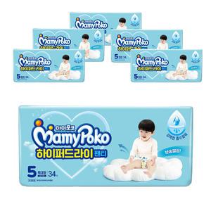 마미포코 하이퍼드라이팬티 5단계 특대형 남아용 34매 6팩 강력한 흡수력 뽀송깔끔 옆샘방지