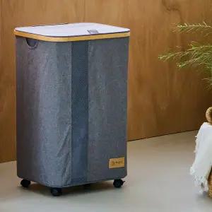 보네르 바퀴형 대용량 린넨 세탁물 빨래 바구니 손잡이 런드리 패브릭 수납함