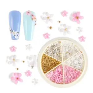 네일아트 꽃진주 플라워펄 웨딩 스톤 6종 세트/네일아트재료 네일큐빅 네일아트파츠 용품 메이크업