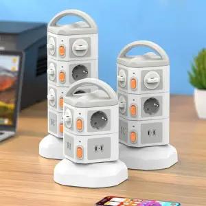 타워멀티탭 4000고용량 과부하 차단 14구 USB 타워형 멀티탭 c타입 안전 멀티 콘센트 2M