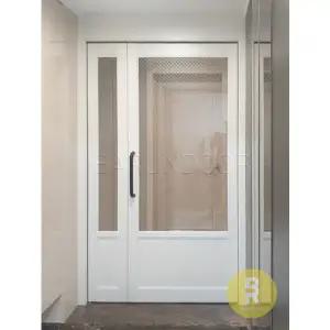 [바른도어]13번 비대칭양개스윙중문 고시형 펄화이트 투명망입(부식)강화유리