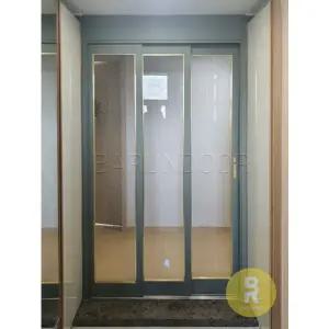 [바른도어]03번 슬림3연동중문 어반카키 투명망입(부식)강화유리