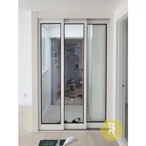 [바른도어]27번 슬림3연동중문 펄화이트 투명망입(부식)강화유리