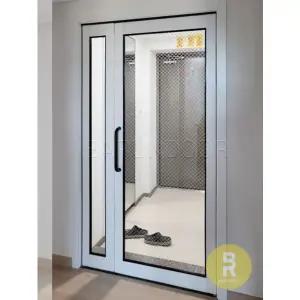 [바른도어]01번 비대칭양개스윙중문 펄화이트 투명 망입(부식)강화유리