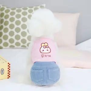 강아지 배색 청원피스 데님 애견 끈나시원피스 민소매 (WFJSLXQ)