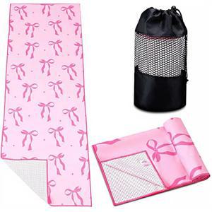브링 핑크 보우 요가 매트 타월, 그립 닷 프레피 코켓 미끄럼 방지 초흡수성 소프트 마이크로파이버 핫 없이 72x24인치 필라테스 여성 생일 선물