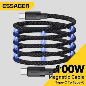 Essager USB C To 100W 자기 고속 충전기 케이블, iPhone 15 65W  노트북 용 데이터 와이어 Samsung