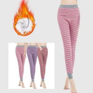 겨울 여성 도톰한 기모 줄무늬 내복 바지 가벼운 따뜻한 방한 보온 스판 신축성 두꺼운 할머니내