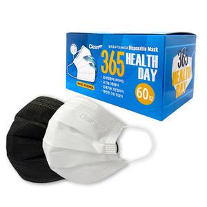 크린테크 365헬스데이 국산 일회용 귀안아픈 마스크 대형 60매입 (흰색/검정색/파란색/검정&회색)