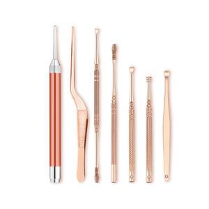 로즈골드 LED 귀이개 7종 세트 후레시 귀지관리세트