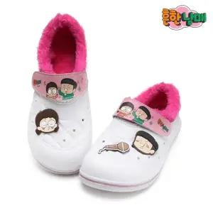 [보리보리/알파슈]흔한남매 벨크로 방한실내화_핑크/겨울 유아동 어린이집 유치원 초등 학생 학교