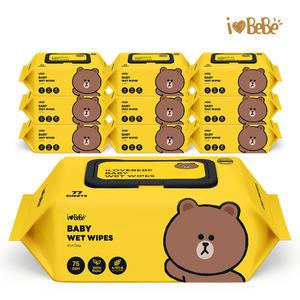 아이러브베베 레이온100% 75g 라인프렌즈 브라운 77매 10팩 캡형 아기물티슈
