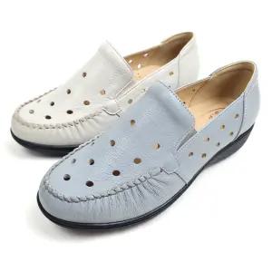 의정부수제화 소가죽 펀칭 발편한 통굽 여성 여름 로퍼 여자 가죽단화 발볼넓은 여성화