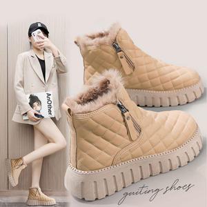 쿠엘라 퀼팅 통굽 털 부츠 여성 겨울 방한화 신발 구두 앵클 워커 슈즈