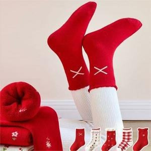 [마물샵] 겨울양말 아동 레드체크 플라워 5족 세트