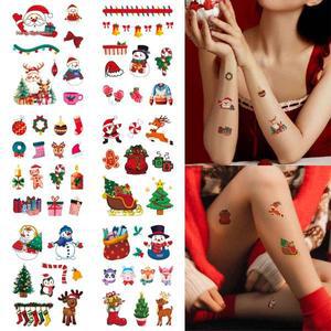 타투 여성용 만화 크리스마스 순록 헤나 문신 스티커, 작은 패턴 손가락 손목  겨울 요소, 6 개