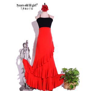 공연 다층 스페인 스커트 4다홍 EK 플라멩코 웨어 드레스 댄스웨어 레드 의상 연습 착용