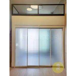 [바른도어]81번 초슬림4연동중문 화이트 샤틴투명강화유리a