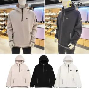 [국내A/S가능] 내셔널지오그래픽 반집업 후드티 남여공용 플리스 우븐 배색 아노락 하프집