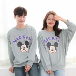 티셔츠 맨투맨 여자 패션 데일리 오버핏 털면티 미키마우스 기모남여공용 긴팔기모