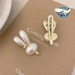 [콩심팥심]예쁜 진주 토끼 헤어핀 미니 헤어악세서리