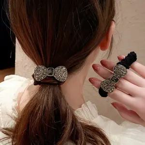 예쁜 여성 큐빅 리본 얇은 곱창밴드 머리끈 스크런치 겨울집게핀 털집게핀