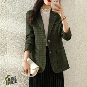 EAMT 여자 정장 바지 코트 상의 체크 패션 프렌치 양복 추동 힛템