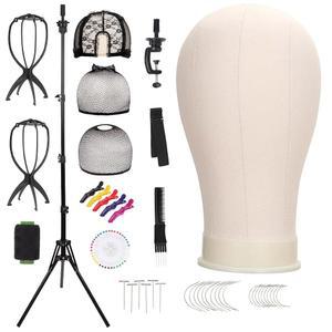 데미데스 22인치 캔버스 가발 헤드, 61인치 조절식 삼각대 스탠드, 마네킹 헤드 세트, 스타일링, 디스플레