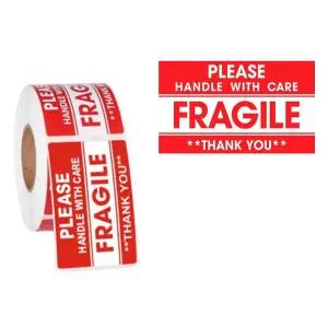 (500매) 영문 취급주의 파손주의 롤 스티커/문구/포장/박스/안전/표시/테이프/테잎/충격/방지/안내/경고