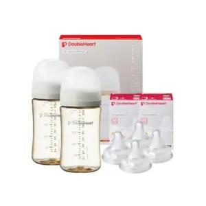 더블하트 아기 젖병 조카 손주 출산 선물 세트 베이지