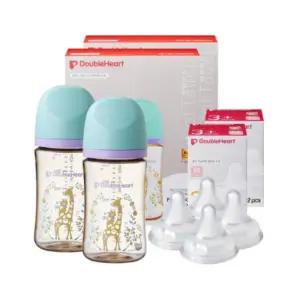 더블하트 젖병 240ml 트윈팩 2개 젖꼭지 M 4개 블루밍