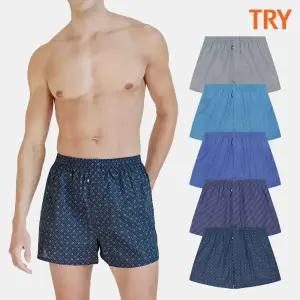 TRY 남자 순면 트렁크 5종세트 항균 사각 팬티 패턴 잠옷 바지