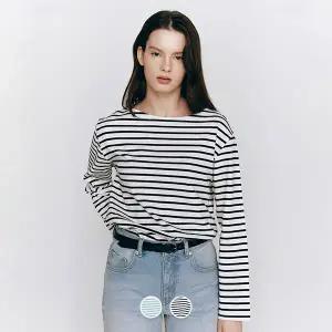 325504 여 저지 보트넥 스트라이프 긴팔티