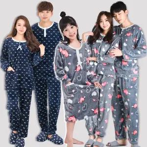 [이라인] 커플 남녀 아동 주니어 긴팔상하세트 밍크 울트라 극세사 파자마 수면잠옷 바지 원피스